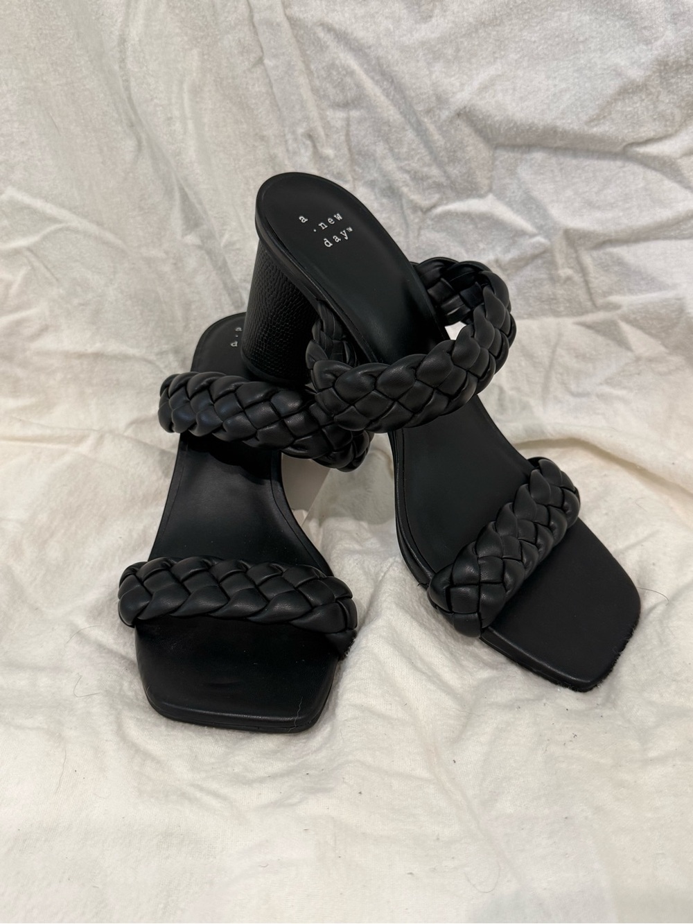 a new day Black Braided Double-Strap Block Heel Sandals